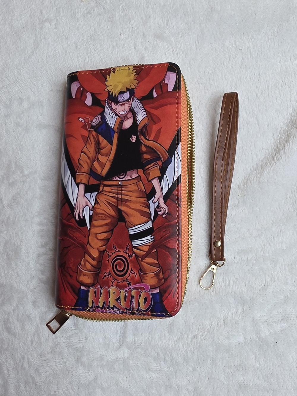 Naruto Themed Orange Zip-Around Women's Wallet Wristlet
